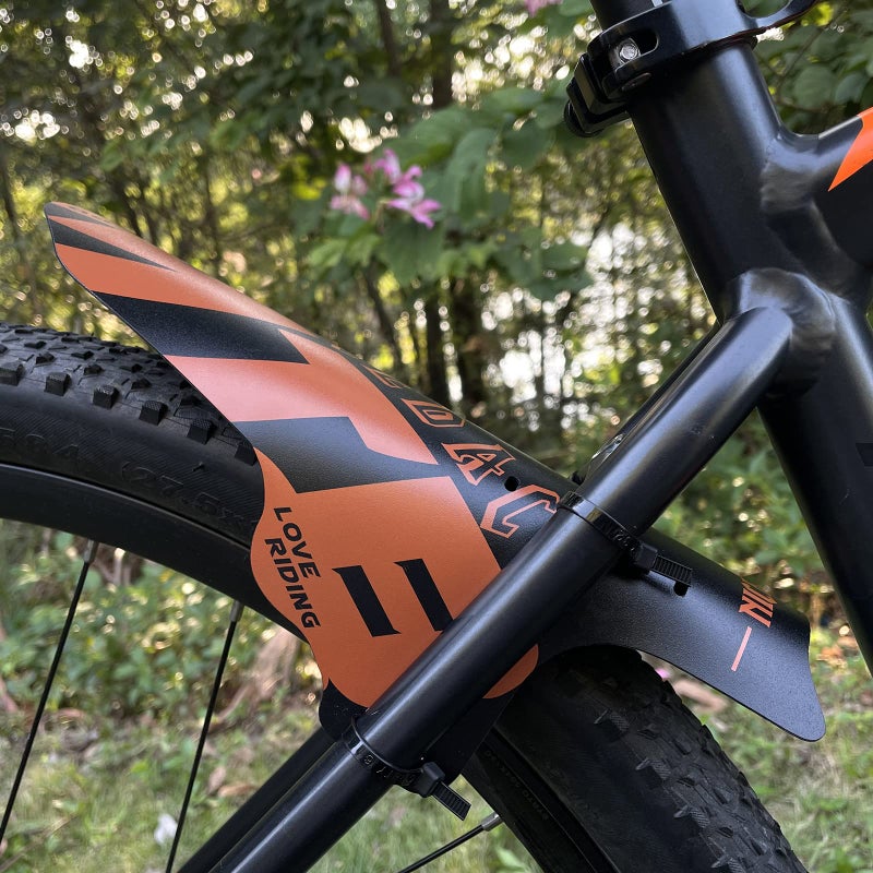 نايسداك NICEDACK واقيات الطين للدراجة الجبلية، قطعتان من واقي الطين تناسب 20-29 بوصة MTB واقي الطين الأمامي والخلفي المتوافق مع واقي دفقة الدراجة (برتقالي) - Image 5